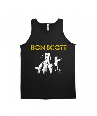 Bon Scott Unisex Tank Top | Black And White With Yellow Stencil Logo Shirt $8.98 Shirts