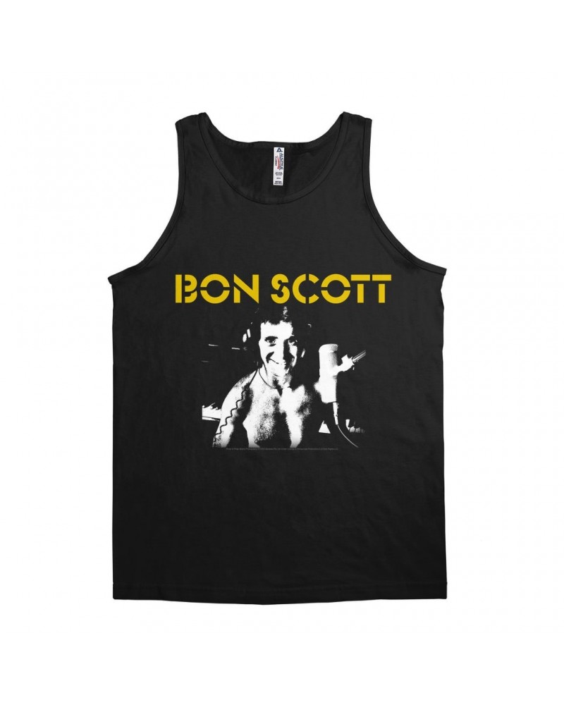 Bon Scott Unisex Tank Top | Black And White With Yellow Stencil Logo Shirt $8.98 Shirts