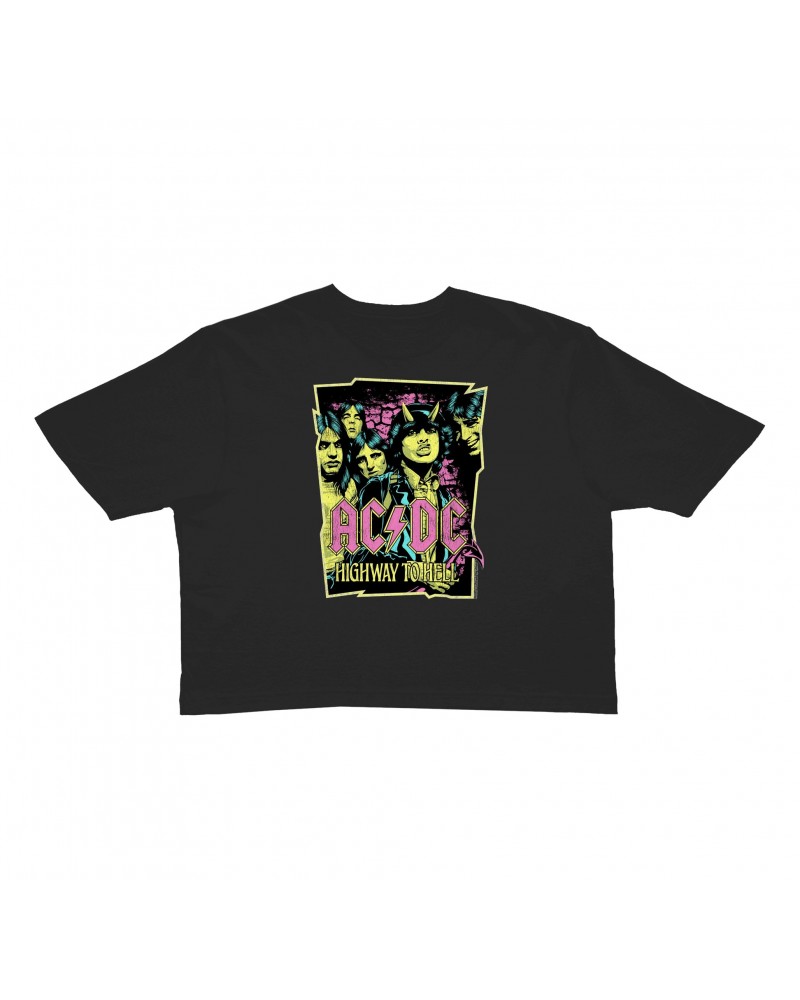 AC/DC Ladies' Crop Tee | Highway To Hell Neon Design Crop T-shirt $9.70 Shirts