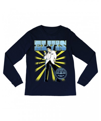 Elvis Presley Sun Records Long Sleeve Shirt | Retro Blue Yellow Burst Sun Records Shirt $12.88 Shirts