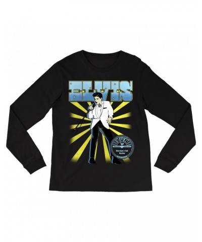 Elvis Presley Sun Records Long Sleeve Shirt | Retro Blue Yellow Burst Sun Records Shirt $12.88 Shirts