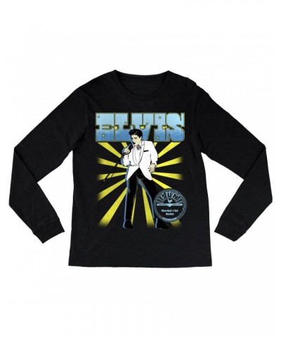 Elvis Presley Sun Records Long Sleeve Shirt | Retro Blue Yellow Burst Sun Records Shirt $12.88 Shirts