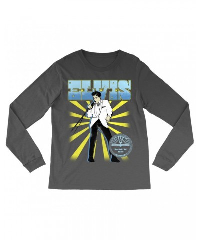 Elvis Presley Sun Records Long Sleeve Shirt | Retro Blue Yellow Burst Sun Records Shirt $12.88 Shirts