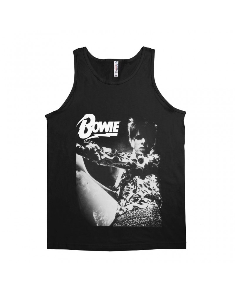 David Bowie Unisex Tank Top | Bowie Logo And Photo In White Shirt $11.23 Shirts