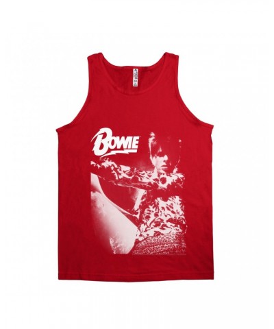 David Bowie Unisex Tank Top | Bowie Logo And Photo In White Shirt $11.23 Shirts