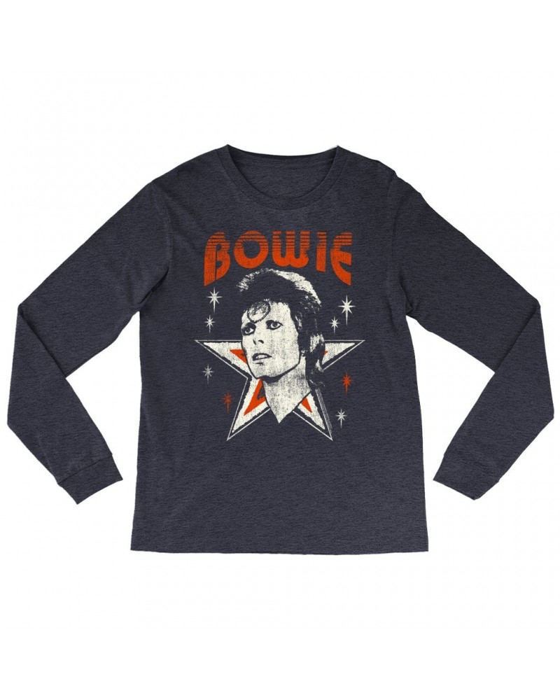 David Bowie Long Sleeve Shirt | Vintage Retro Star Design Logo Shirt $9.58 Shirts